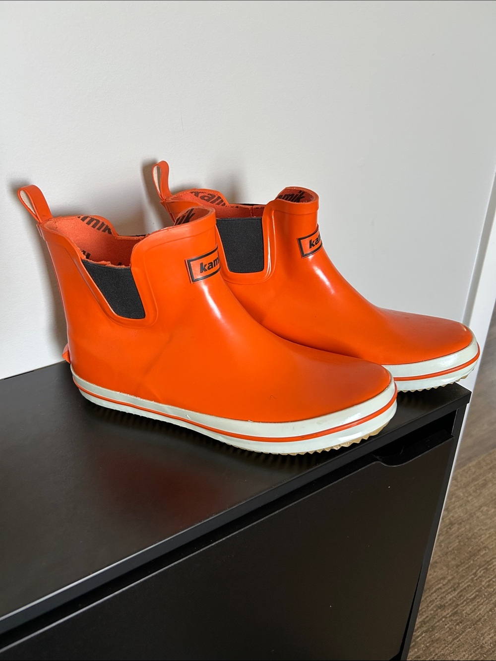 Kamik Orange Chelsea Rain Booties